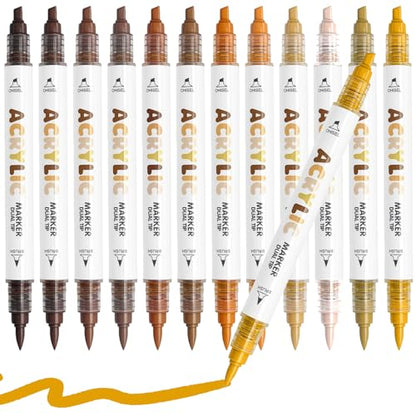 Brown Acrylic Paint Pens, Water Based 12 Colors Dual Tip - color: Brown Series