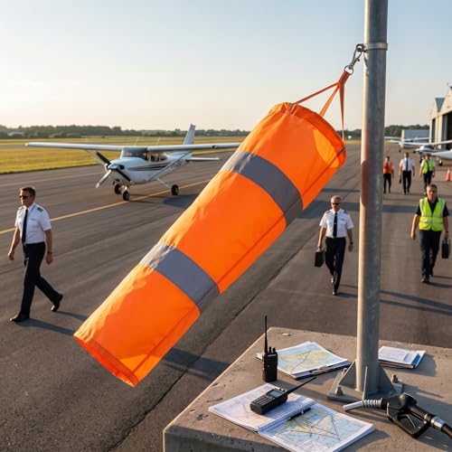 HEEPDD Airport Windsock, 15. Orange Fluorescent Wind Direction Measurement Sock with Reflective Belt for Outdoor Use