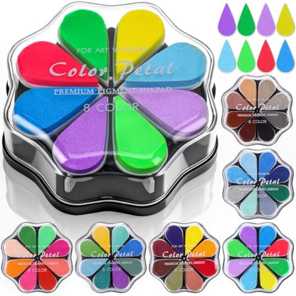 Jetec 6 Pack Petal Stamp Ink Pads for DIY Stamping, Bright 48 Colors - color: Bright 48 Colors