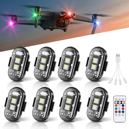 8Pcs Wireless LED Strobe Lights, High Brightness Wireless LED Strobe Light, 8 Colors 10 Flash Modes USB Charging Waterproof Anti-Collision Led Flashing Emergency Warning Light for Car Drone