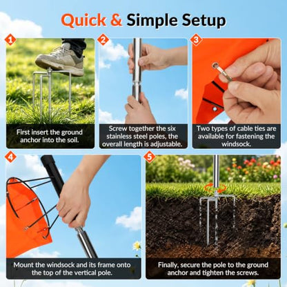 Airport Windsock Pole Kit, 8 in x 36 in Aviation Grade Wind Sock Pole Kit