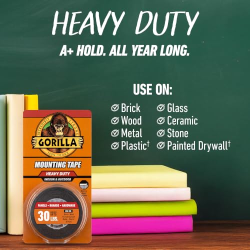 GORILLA Heavy Duty Double Sided Mounting Tape, 1" x 60", Black, 2-Pack - style: 2 - Pack
