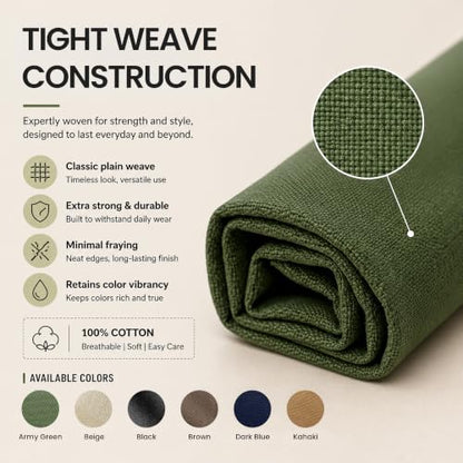 Wildarms 100% Cotton Canvas Fabric by The Yard - 59" Wide 12oz(per Linear Yard) Medium-Heavy Duck Canvas for Sewing DIY, Tote Bags, Upholstery & Embroidery (Army Green, 1-Yard Pre-Cut Piece) - color: Army Green, size: 1-Yard Pre-Cut (Non-Continuous)