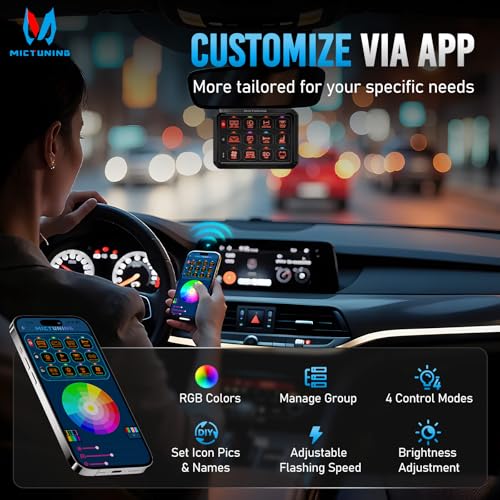 MICTUNING P1Y 12 Gang Switch Panel, Remote and APP Control, Up to 230FT - size: RGB 12 Gang(APP+Remote Control)