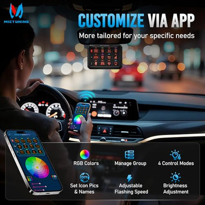 MICTUNING P1Y 12 Gang Switch Panel, Remote and APP Control, Up to 230FT - size: RGB 12 Gang(APP+Remote Control)