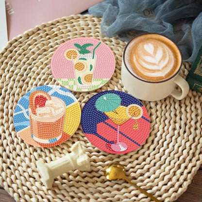 CAMOYAI 8 pcs Diamond Art Coasters Kits with Holder, DIY 5D Retro Cocktail Diamond Painting Coasters,Diamond Art Kits for Adults Beginners - color: cocktail