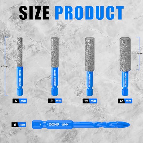 Diamond Drill Bits Set for Ceramic, Porcelain, Glass, Marble, Tile, Granite, Stone and More - 5pcs Tile Drill Bits for Efficient, Precise Drilling and Milling - size: Set3-(1/4"D to 1/2")