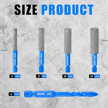 Diamond Drill Bits Set for Ceramic, Porcelain, Glass, Marble, Tile, Granite, Stone and More - 5pcs Tile Drill Bits for Efficient, Precise Drilling and Milling - size: Set3-(1/4"D to 1/2")