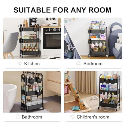 6 Pack Black Rolling Cart Accessories with 6 Hanging Cup Holder and 6 Hooks - color: Black