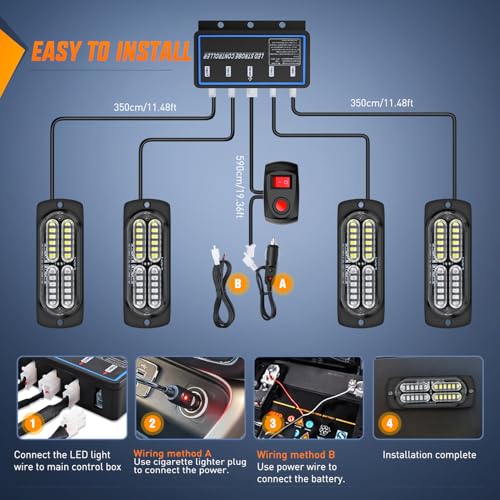 Nilight 4PCS LED Strobe Lights 12V 24V Sync Feature Blue White - color: Blue White w/Controller