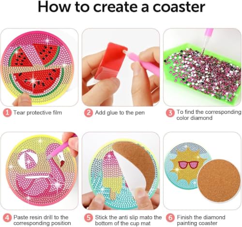 Leatrice 8 PCS Diamond Art Coasters Small Diamond Painting Kits for Adults - color: AA Beach