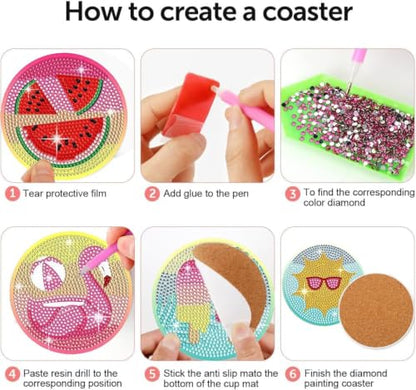 Leatrice 8 PCS Diamond Art Coasters Small Diamond Painting Kits for Adults - color: AA Beach
