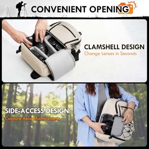 RAINSMORE Camera Sling Bag, Small Dslr/Mirrorless Camera Bag & Case - color: Beige