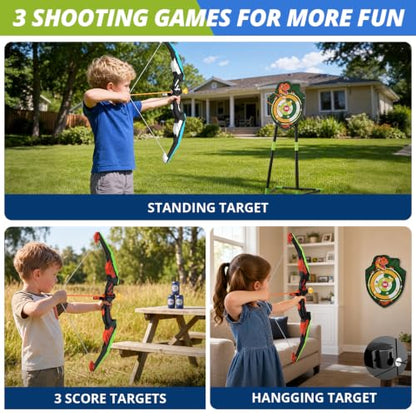HYES 2 Pack Kids Bow and Arrow, LED Archery Set with Dinosaur Target - size: 2 pack-standing target