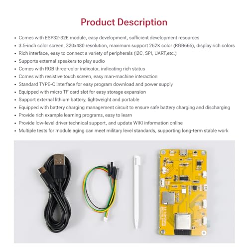 Hosyond 3.5'' 320x480 Touch Screen ESP32 Display with WiFi+BT, ST7796U Driver LCD TFT Screen Module for Arduino IoT - size: 3.5"