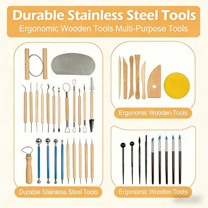 DaChihSheng 43 Pcs Clay Tools Kit Pottery Tools Polymer Clay Sculpting Tools Kit for Carving Air Dry Clay Tools Set for Adults Clay Sculpting Tools Ceramic Tools Graving Tools use for DIY Handicraft - color: Beige