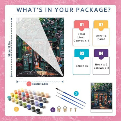 HITO Bookstore Paint by Numbers Kit for Adults 16x20 Inch Frameless - color: Bookstore