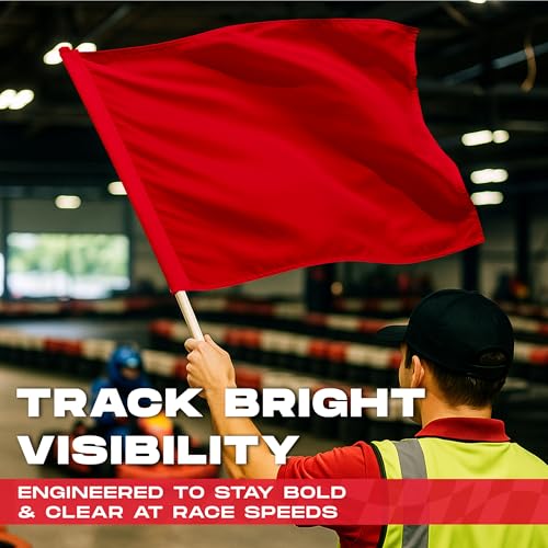 PromoPatriot Official Auto Racing Flag Set, 7 Piece 24x30 Inch Single-Sided Heavy-Duty Nylon Race Flags on 30″ Wooden Poles, Track Marshal Signal Set for Motorsports, Kart Racing & Race Decorations.