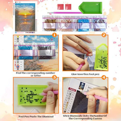 Beach Diamond Art Kits for Adults, Sunset 5D Full Drill Diamond Painting - color: US2532