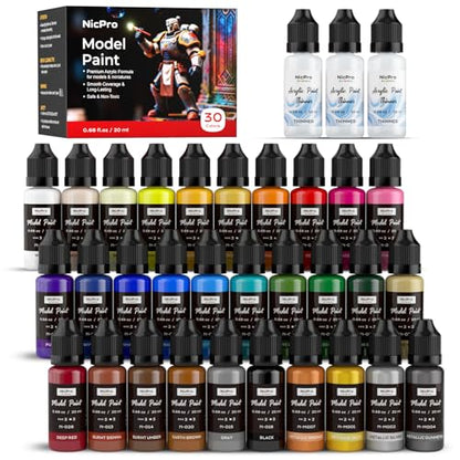 Nicpro 30 Colors Model Paint Set, 20ml Ready to Use Modeling Acrylic Paints - style: 30 Colors Set