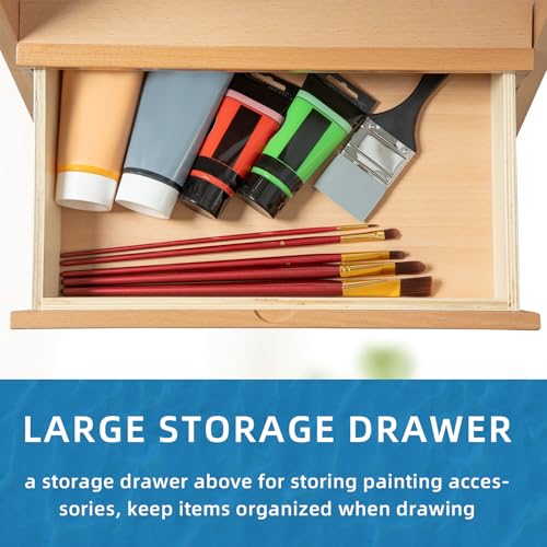 Falling in Art H-Frame Studio Easel with Storage Drawer, Natural - style: Natural