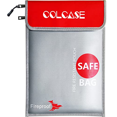 COLCASE Fireproof Document Bag 2 Pockets Fireproof and Waterproof Bag - style: Fireproof Bag Silver