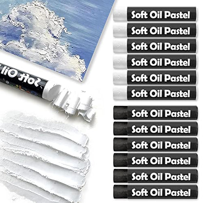 12 Pcs Cream Soft Oil Pastels Vibrant White Black - color: 12pcs-white black 01