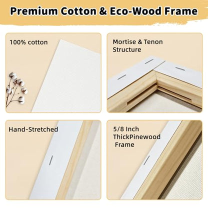 10-Pack 8x10 Stretched Canvas 100% Cotton for Acrylic & Oil - size: 10PK - 8"x10"