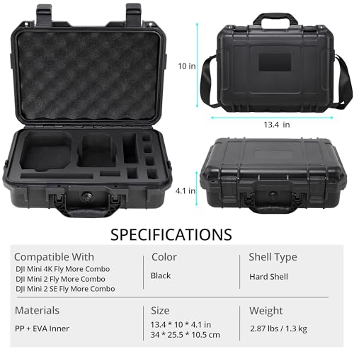 Mini 4K Case, IP67 Waterproof Hard Travel Carrying Case for DJI Mini 4K/ 2/2 SE Fly More Combo Drone & Accessories