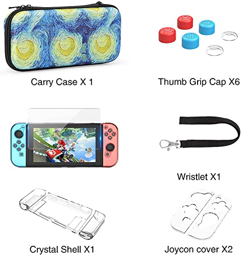 HEYSTOP Switch Carrying Case with Screen Protector, 9 in 1 Accessories Kit and 6 Pcs Thumb Grip, Protective Case