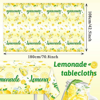 3Pcs Lemonade Table Cloth-Yellow Lemon Theme Disposable Plastic Table Covers Fruit Summer Lemonade Stand Decoration Lemon Rectangular Tablecloth - color: Lemonade