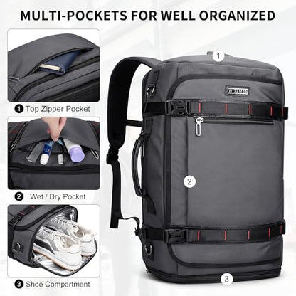 WITZMAN Travel Backpack for Men 35L TSA Friendly Flight Approved - color: Silvery Grey
