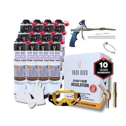 Vega Bond Purplecoat Closed Cell Spray Foam Air Sealant (12 Pack + Gun) - size: 12 Pack