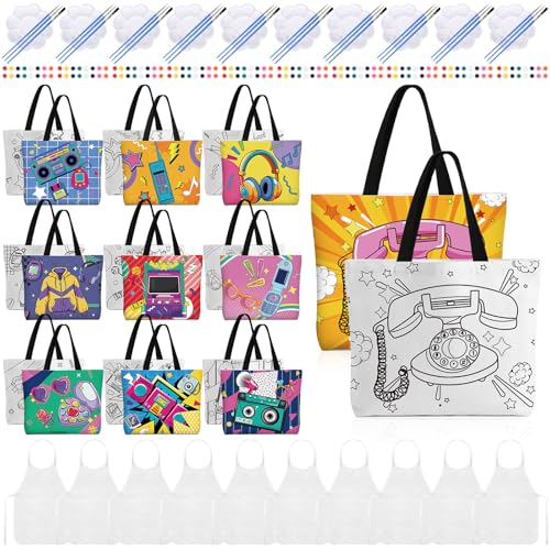Locmeo 10 Set Paint and Sip Canvas Bags Pre Drawn Kit,Disco - style: Disco