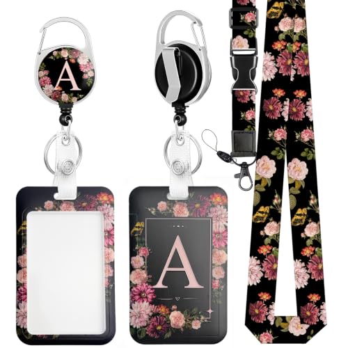 Black Lanyard for Badge Holder Retractable Reel for Teacher Nurse & Student - color: A