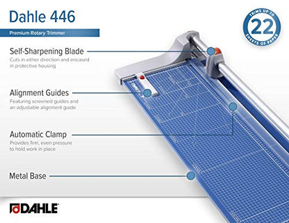 Dahle 446 Premium Rotary Trimmer, 36" Cut Length, 25 Sheet Capacity, Self-Sharpening, Automatic Clamp, German Engineered Paper Cutter - size: 36" Cut Length