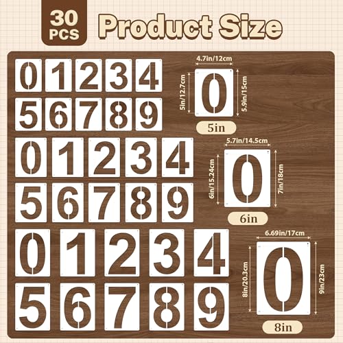 5,6,8 Inch Number Stencils,30Pcs Plastic Reusable Washable Curb Stencil Kit - size: "5Inch,6Inch,8Inch"