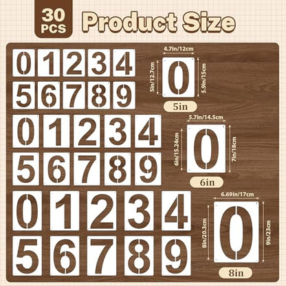 5,6,8 Inch Number Stencils,30Pcs Plastic Reusable Washable Curb Stencil Kit - size: "5Inch,6Inch,8Inch"