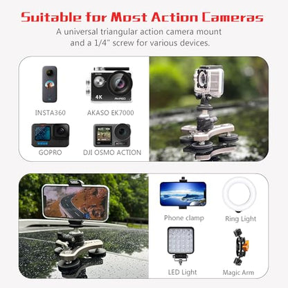ULIBERMAGNET Magnetic Action Camera Mount, 120LB Heavy Duty Solid Aluminum Magnetic Phone Mount,Triple-Head Magnetic Mount Flexible Car Mount Adapter for Mobile Camera,Security Camera,Light,Phone - size: 100LB Triangular Magnetic Camera Mount
