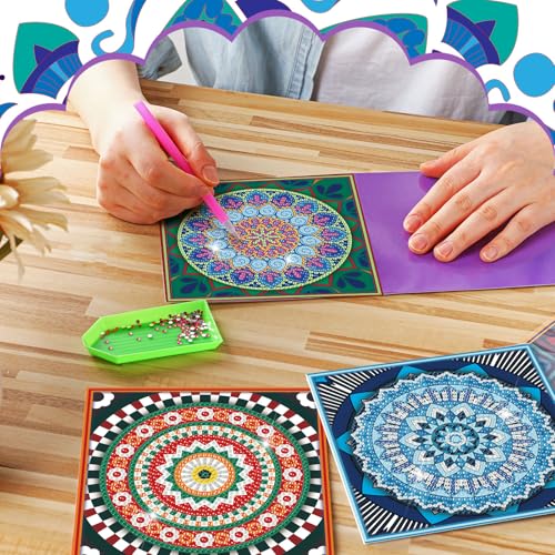 Saillong 12 Pack Mandala Diamond Painting Greeting Card Kits DIY Diamond Art Cards with Envelopes Flower 5D Rhinestones Painting Kits for Adults DIY Crafts Family Friend Birthday Gifts - color: Mandala