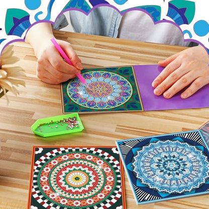 Saillong 12 Pack Mandala Diamond Painting Greeting Card Kits DIY Diamond Art Cards with Envelopes Flower 5D Rhinestones Painting Kits for Adults DIY Crafts Family Friend Birthday Gifts - color: Mandala