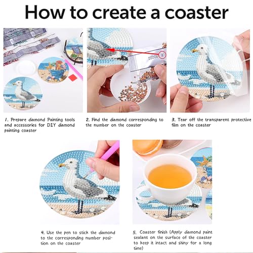 askkqtx 8 Pcs Beach Diamond Art Coasters Kits with Holder 4X4 Inch - color: BDWY355