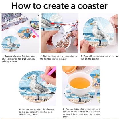 askkqtx 8 Pcs Beach Diamond Art Coasters Kits with Holder 4X4 Inch - color: BDWY355