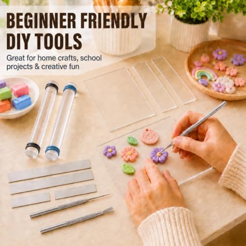 DIYOOHOMY 16pcs Polymer Clay Tools kit, Rolling Pin with Thickness Rings - color: 12 clear