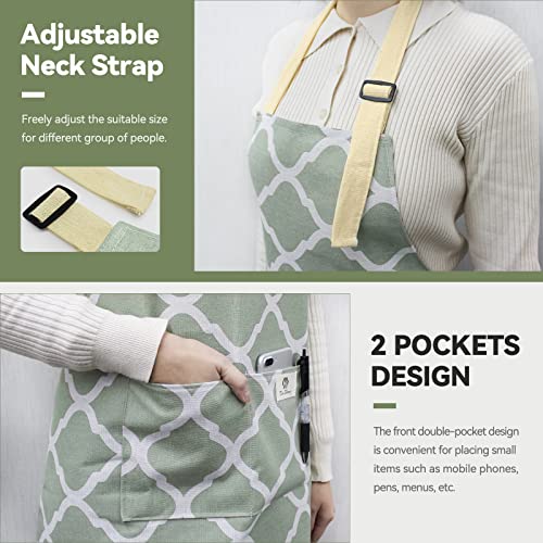 NLUS 2 Pack Kitchen Cooking Aprons, Adjustable Bib Waterproof Chef Apron with 2 Pockets for Men Women(Green Plaid/Grey Plaid) - color: Gray/Green