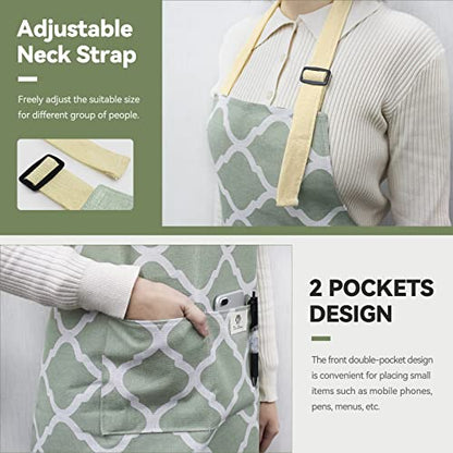 NLUS 2 Pack Kitchen Cooking Aprons, Adjustable Bib Waterproof Chef Apron with 2 Pockets for Men Women(Green Plaid/Grey Plaid) - color: Gray/Green