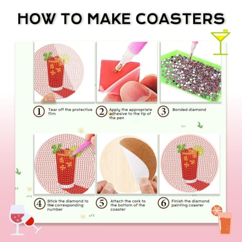 Leatrice 8PCS Diamond Art Coasters Set Diamond Painting Kits for Adults - color: AB cup