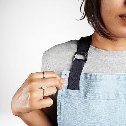 100% Cotton Printed Kitchen Apron with 2 Pockets for Men and Women – Adjustable Chef Apron - Machine Washable - color: Sky Blue
