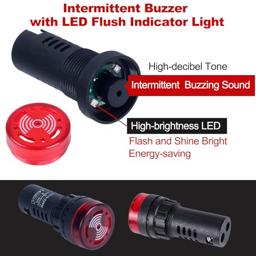 2pcs 22mm 24V Buzzer with Red LED Indicator Light Flash Alarm Beep Signal Intermittent Sound - size: 22mm / 24V