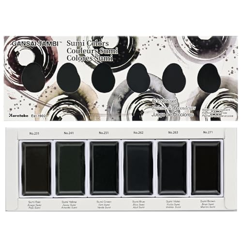 Kuretake Gansai Tambi SUMI COLORS, 6 colors set, Made in Japan - style: Sumi